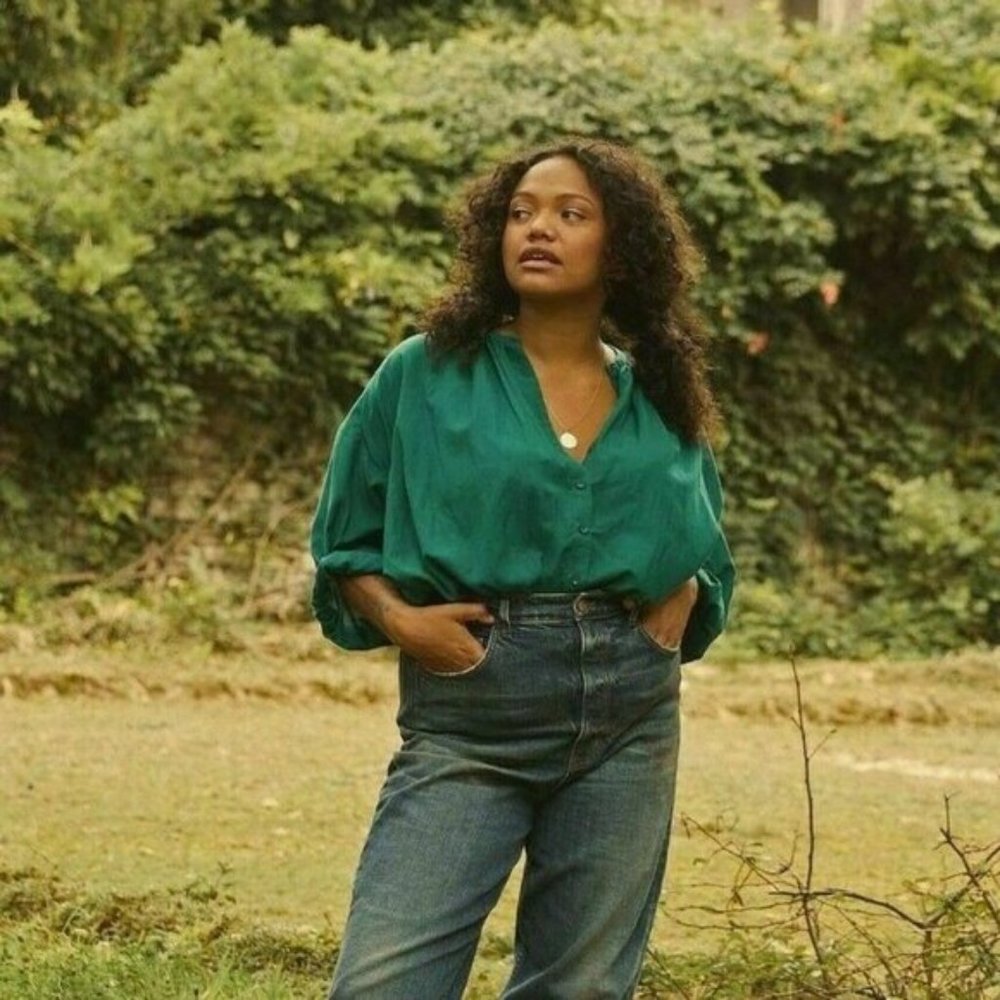 Doen Jane blouse in dusty teal blue / green XS